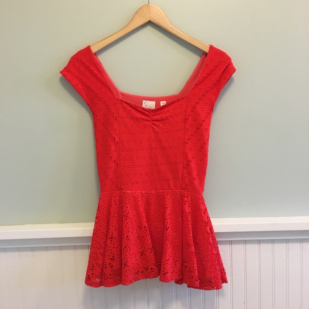 Anthropologie red peplum top